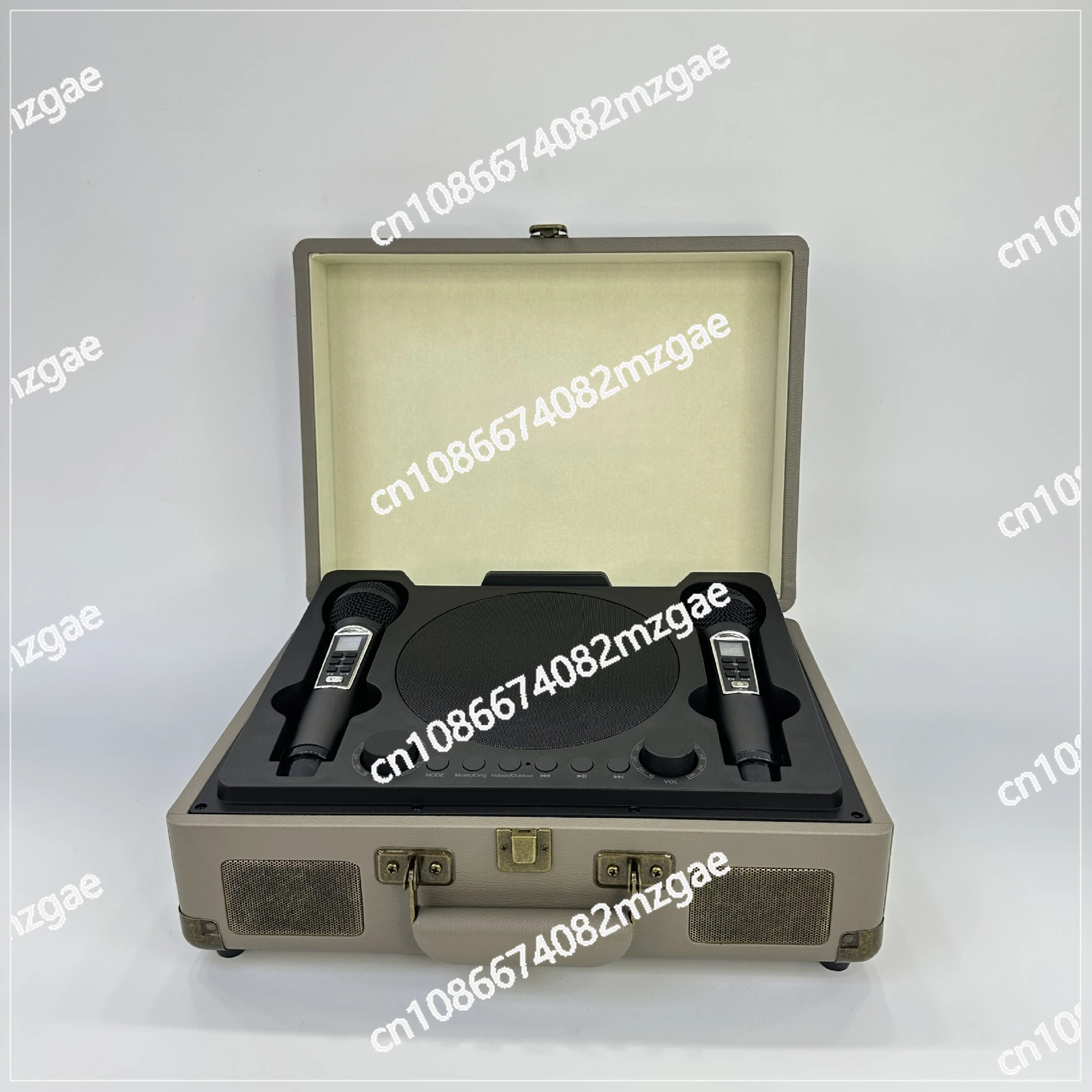 Portable Portable Bluetooth Audio Wireless Dual Mai Karaoke Audio Outdoor Family Karaoke Machine Vintage Wooden Case