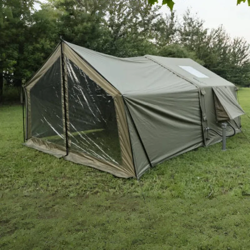 Oxford cloth outdoor camping army green inflatable tent one room and one living room rainproof canopy camping