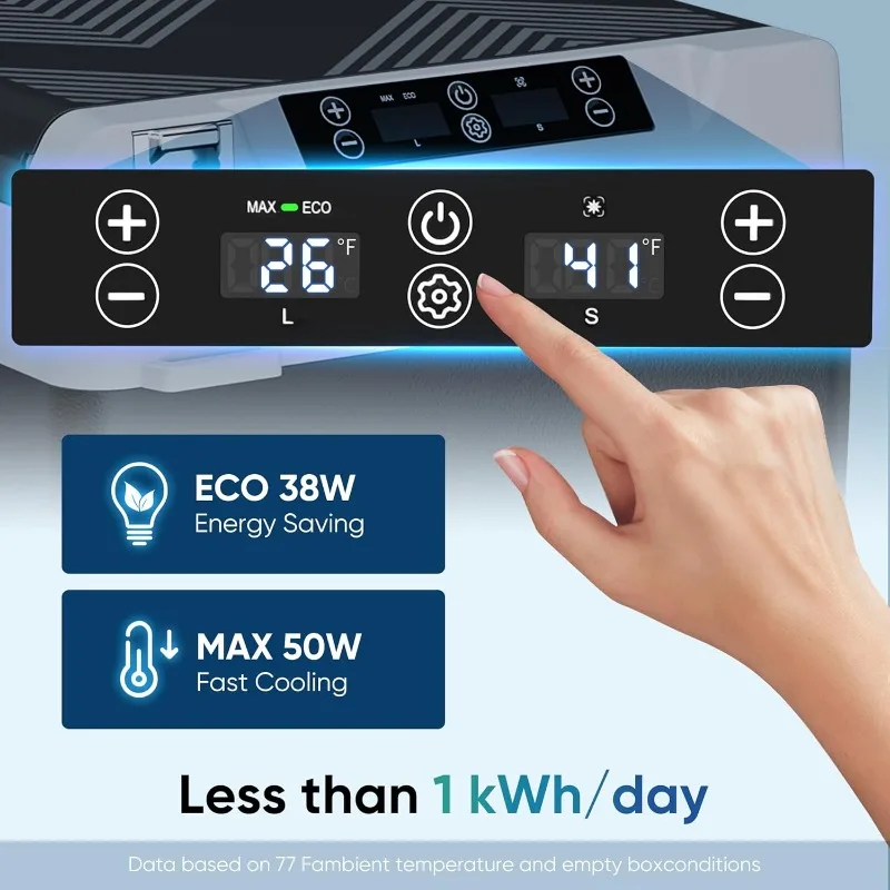ثلاجة سيارة 12 فولت - 40 كيو تي (38 لتر) مبرد كهربائي ثنائي المنطقة، ثلاجة سيارة -4 ℉ ~68 ℉