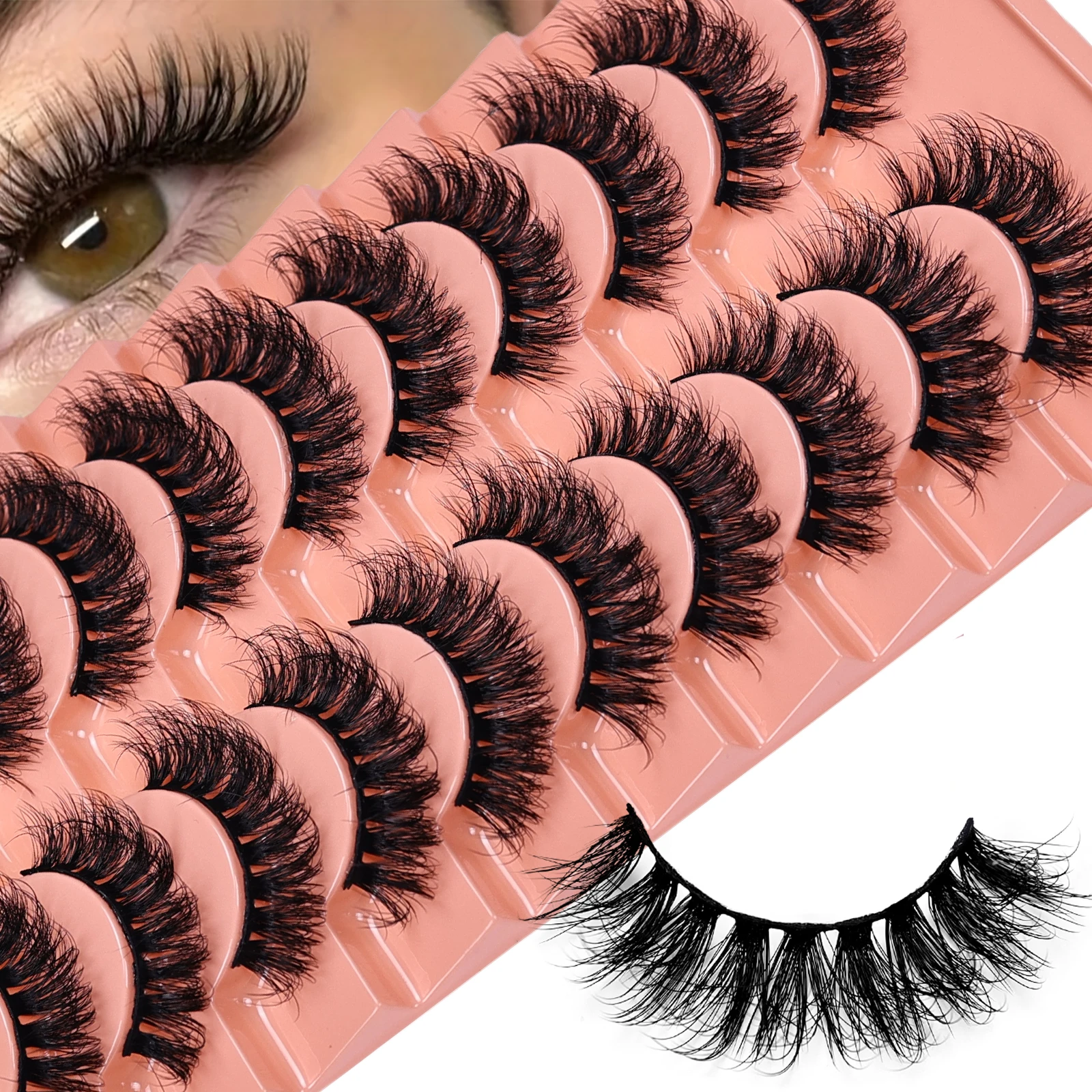 10 ペアロシアストリップまつげ厚く細いふわふわつけまつげ毎日厚いアイエンド延長乱雑まつげ