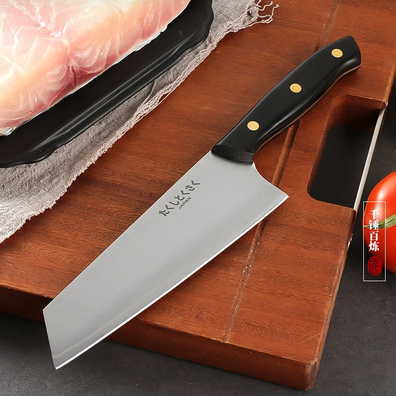 6.7 Kiritsuke Inch Knife 3-Layers Clad Steel 9Cr18MoV Blade Wood Handle Sharp Cleaver Slicing Barbecue Utility Kitchen Knives