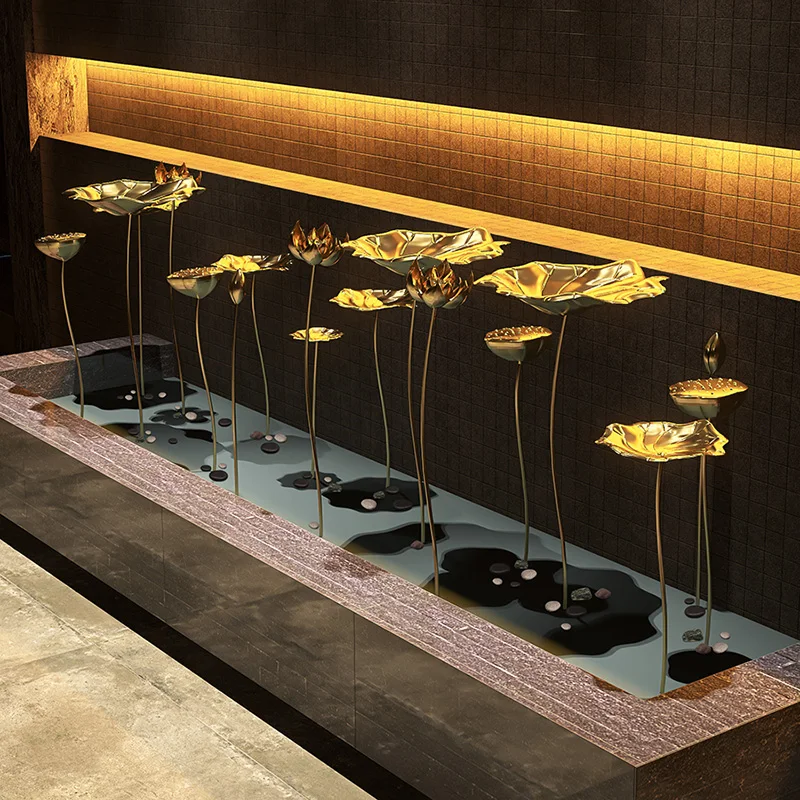 

Wrought Iron Lotus Leaf Floor Ornaments Decorative Courtyard Pool Water Landscape Stairs Dry Landscape Simulation Golden Lotus