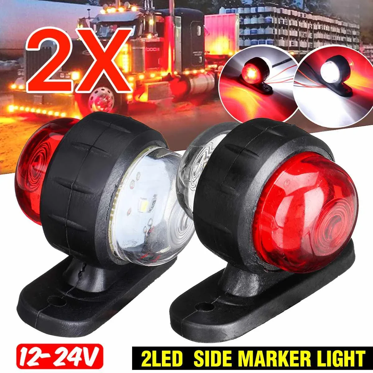 

1/2PCS 12V 24V Truck Trailer Lights LED Side Marker Position Lamp Lorry Tractor Clearance Lamps Parking Light Red White