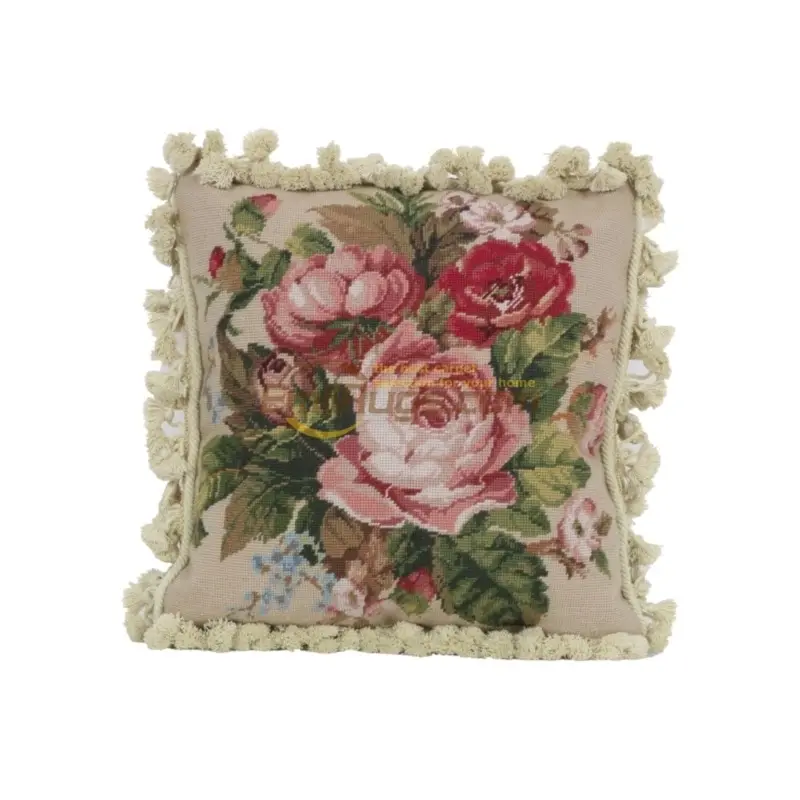 Leaves embroidery pillow  woven needlepoint  pillowart rococo cloth art high court handmade stitches cushions handmade