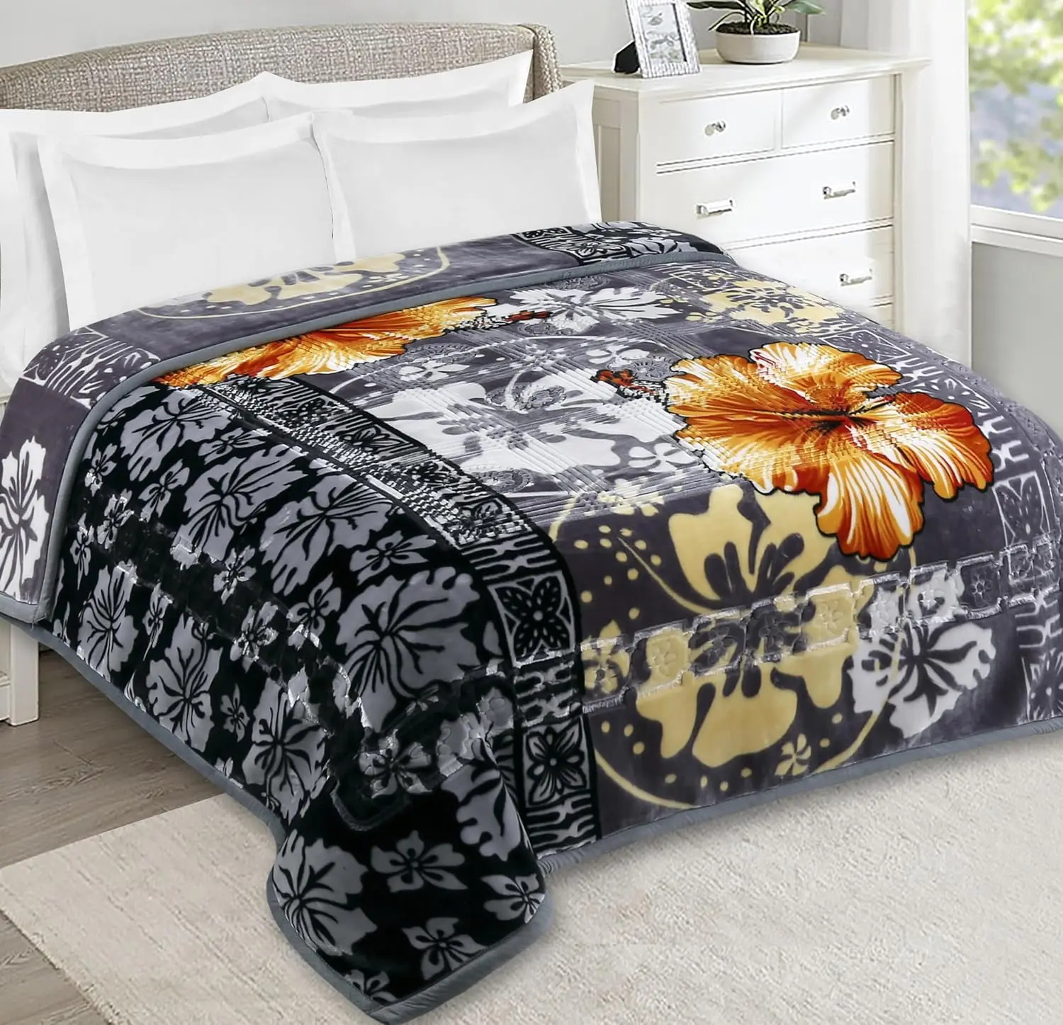 

King Size Velvet Fleece Blanket - 12 Lbs Heavy & Warm Winter Bedding, Wrinkle Resistant, Grey