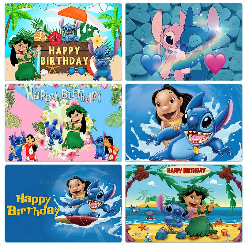 

Disney Cartoon Lilo&Stitch Backdrop Children's Birthday Party Decoration Banner Baby Shower Photography Background Photo Studio