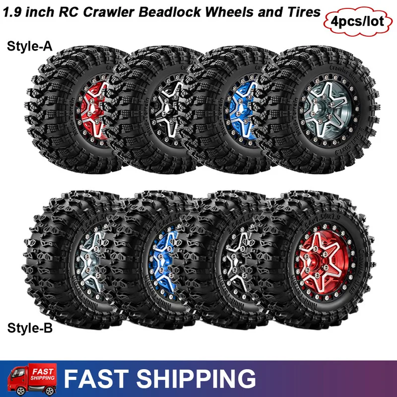 1.9 inch 90*38mm Metal RC Crawler Beadlock Wheels Rim and Tires Set for 1/12 MJX H12P H12Y 1/10 Traxxas TRX4 TRX6 Axial SCX10