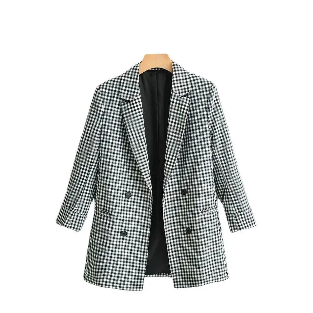 2023 Autumn Women's New Fashion Retro Casual Suit Coat Plaid Breast Versatile Comfortable Loose Fit Mid Length Suit Coat
