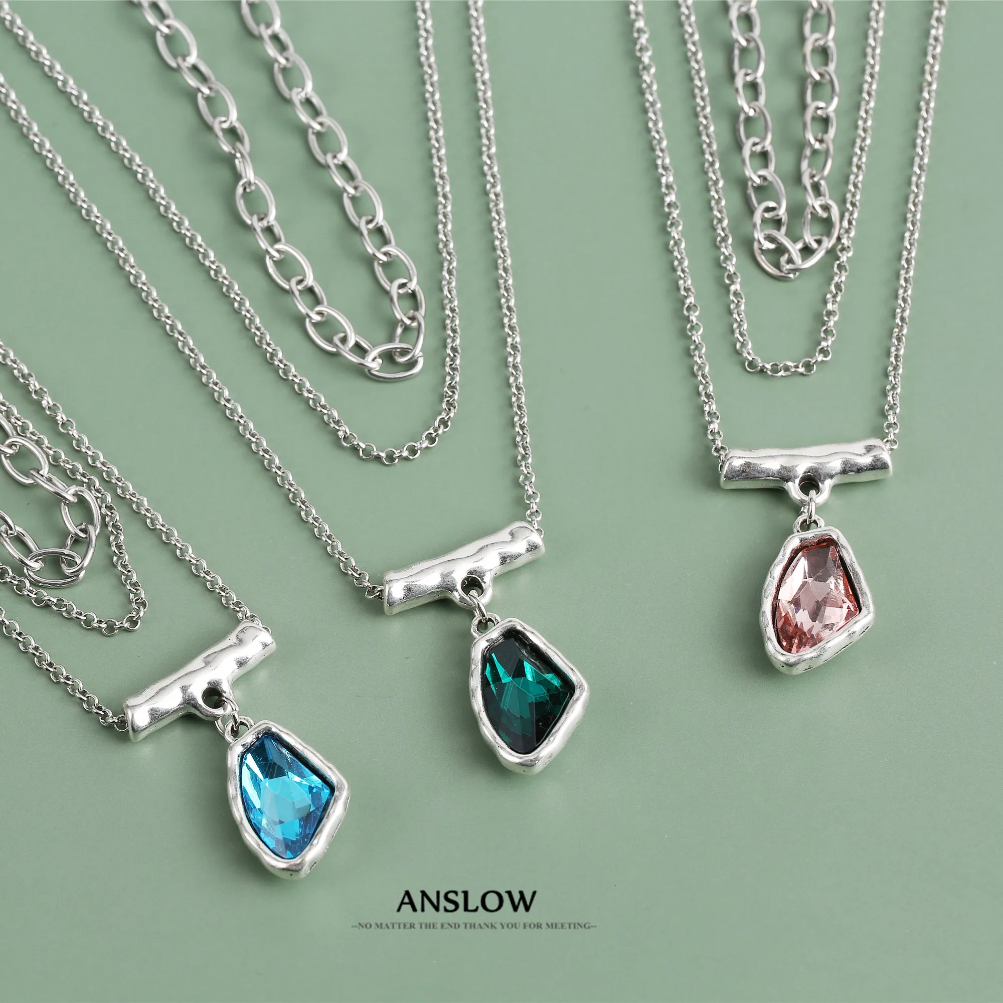 

Модное многослойное ожерелье Anslow 2026 с подвеской для женщин, с кристаллами неправильной формы, рождественский подарок AN0023LOW