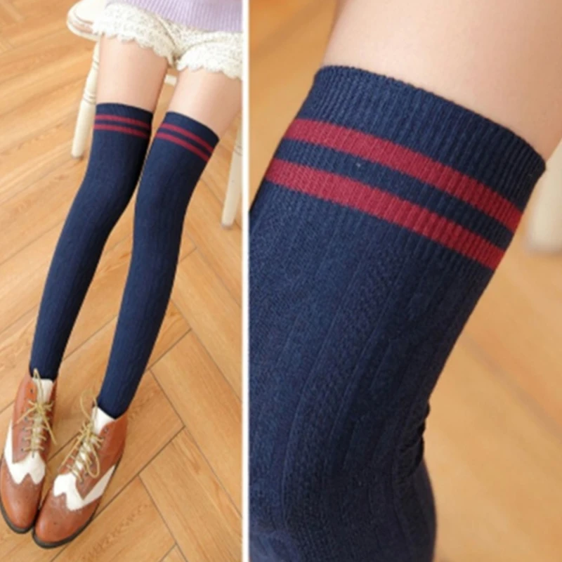 Women's Knit Cotton Stockings Female Thigh High Over The Knee Sock Long Cotton Stocking Girls Warm Knee Socks Clothing Accessory image 4