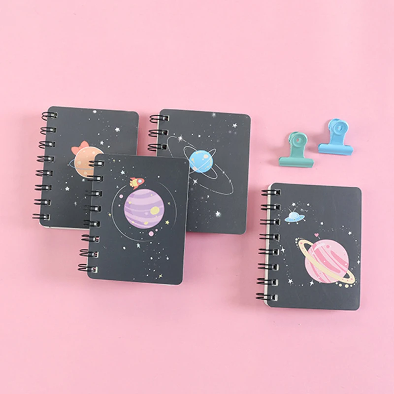 Cuaderno de bolsillo portátil para estudiantes, Mini cuaderno A7, material escolar, papelería de oficina, 1 piezas, Planet Flip Coil