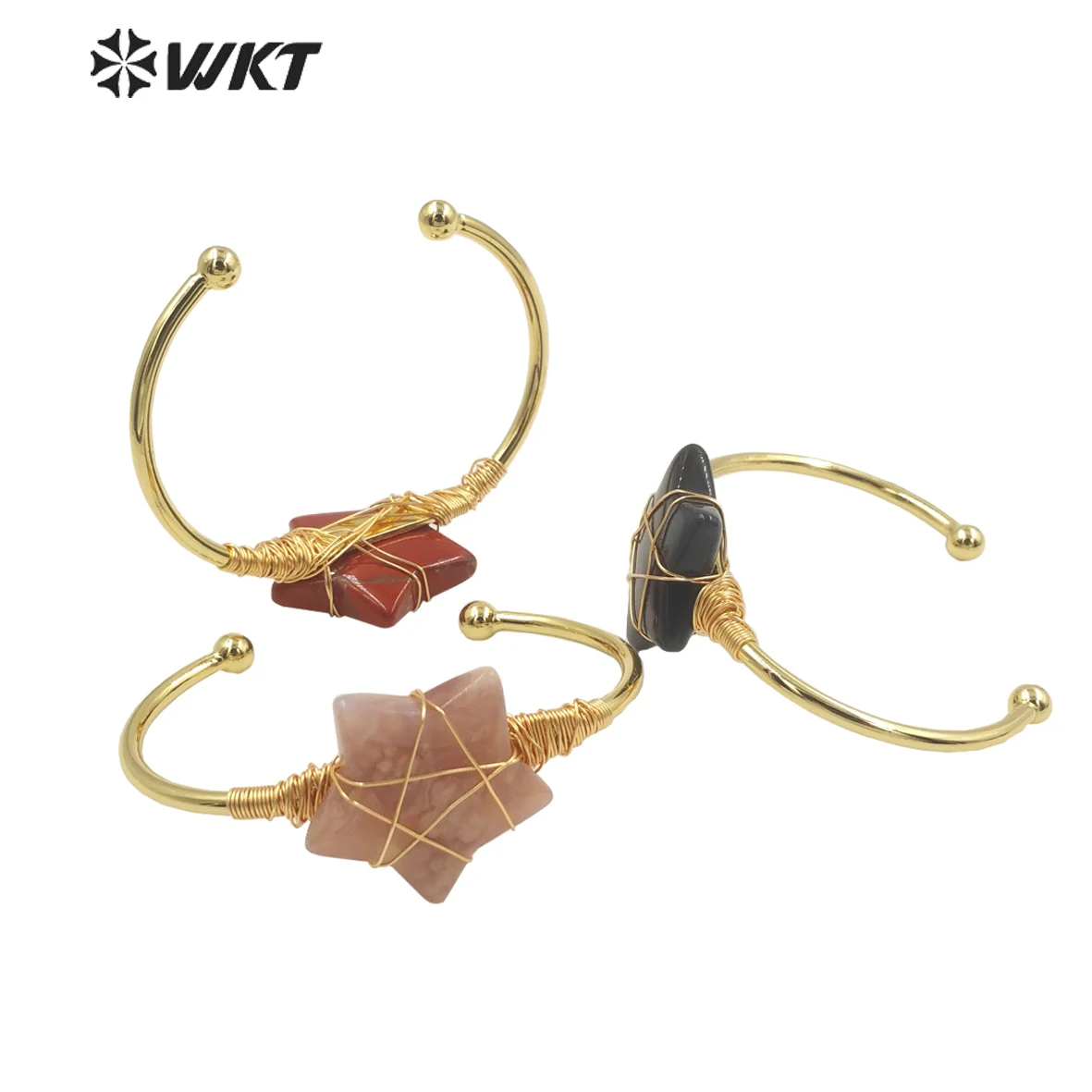 WT-B639 New Lovely Cute Star Shape Colored Gemstone Malachite And Another Crystal Quartz Adjustable Bangle Women Adorable ACC