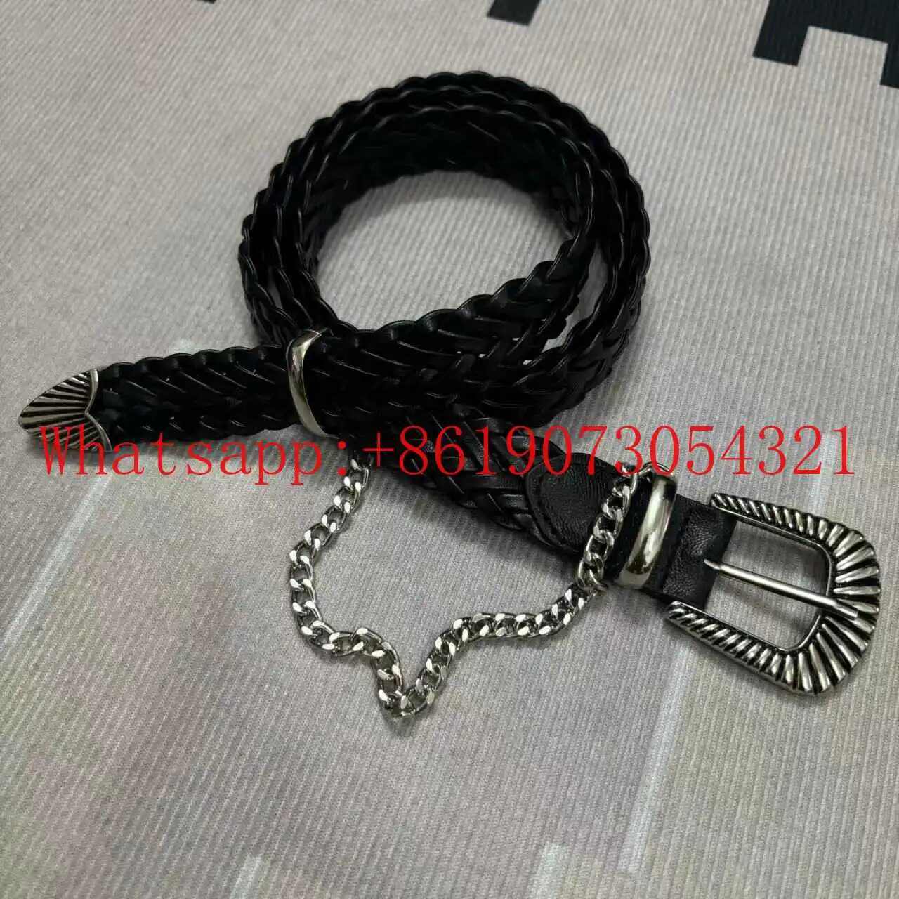 

Black Woven Vintage Leather Belt No Punch Belt China