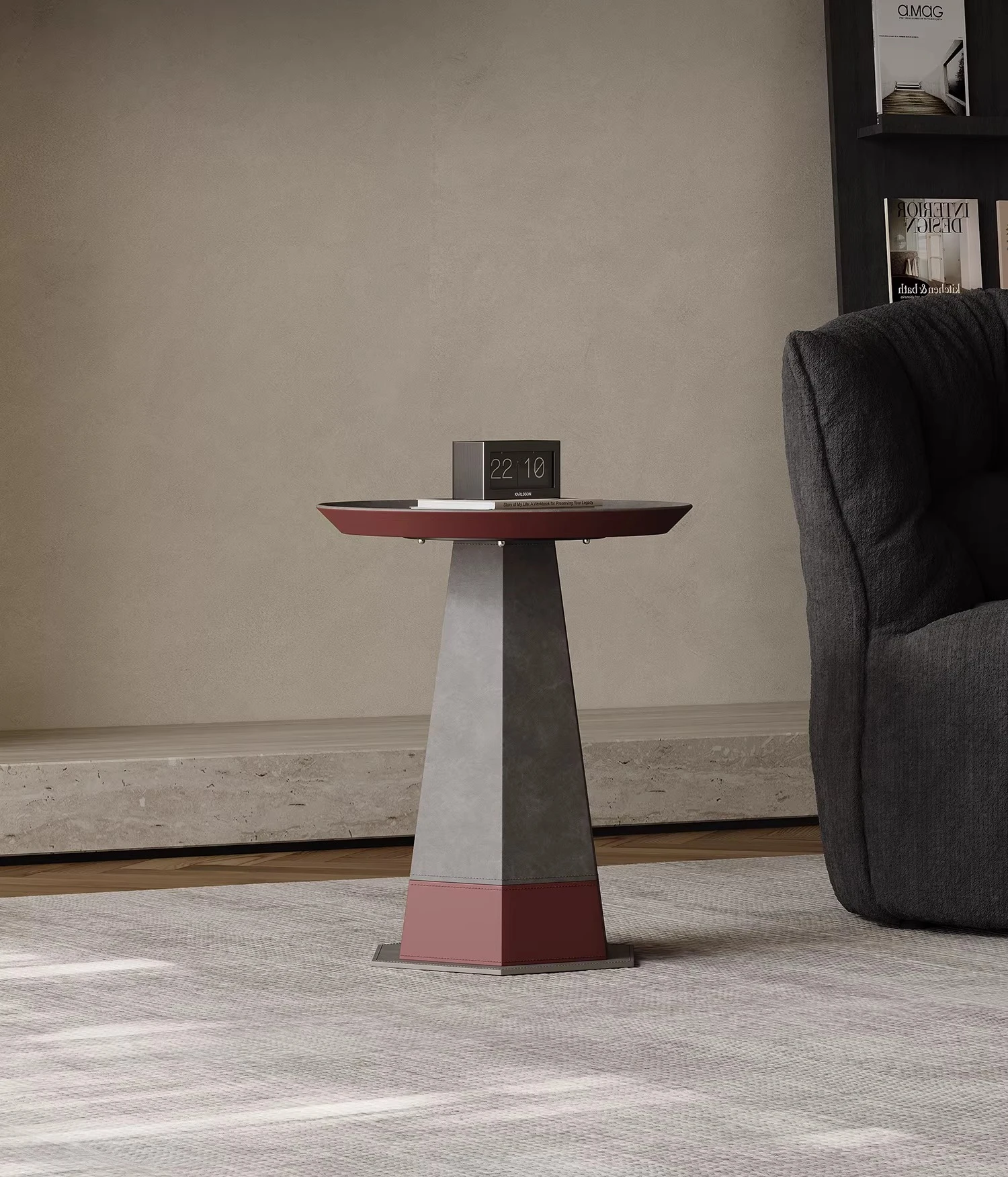 

minimalist sofa side few living room household saddle leather carbon steel round small coffee table small table high sense