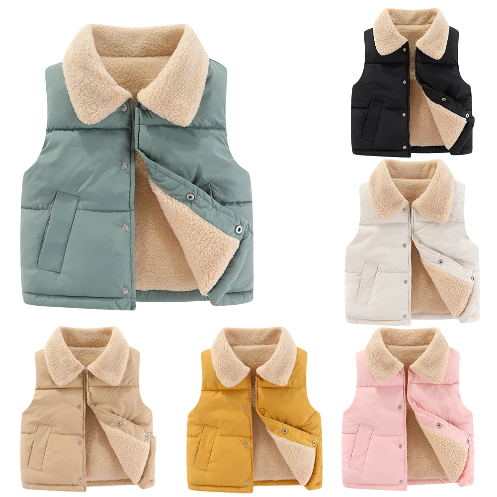 

Children's Clothes Kids Cotton Vest Autumn Winter Warm Outerwear Turn-down Collar Sleeveless Waistcoats Girls Boys Thick Vests