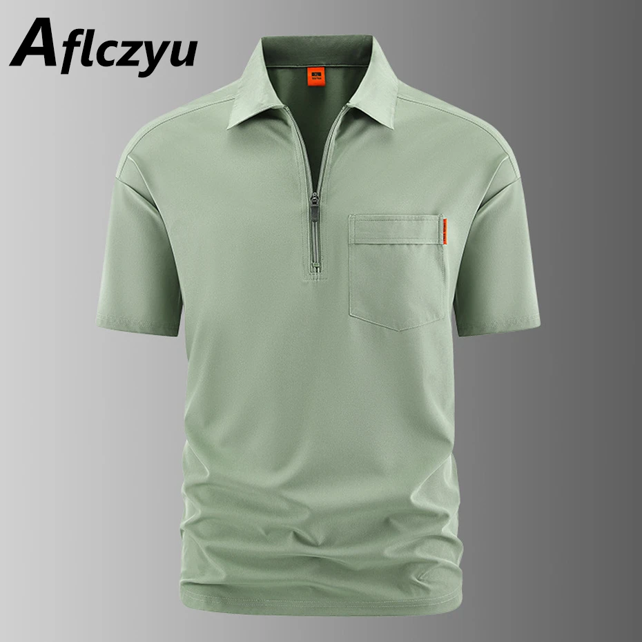 

Summer Cool Polo Shirts Men Summer Short Sleeve Polo Shirt Fashion Casual Solid Color Zipper Polo Male