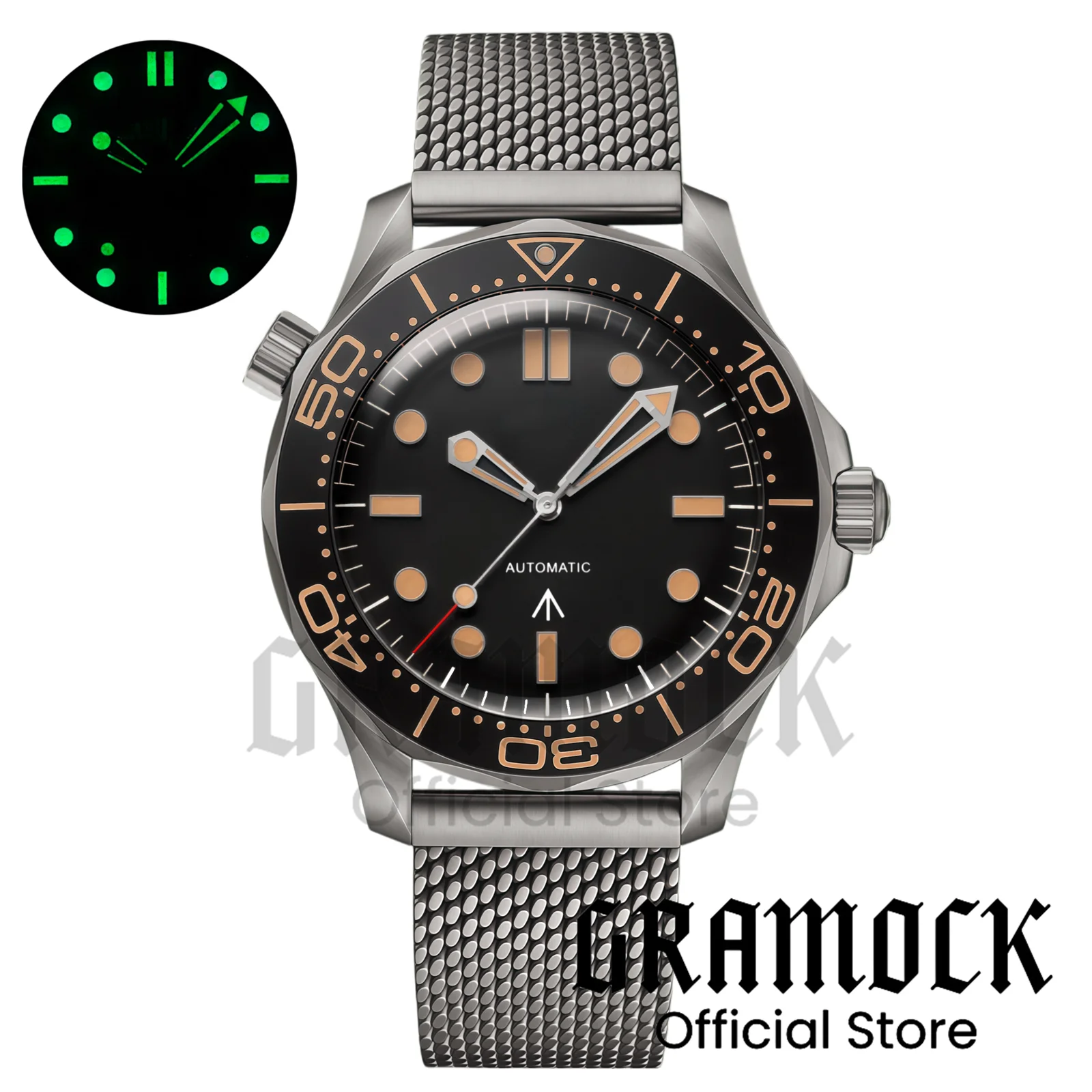 Relógio de Pulso Vintage Titanium 007 NTTD 41mm para Homens, Relógio Automático com Vidro de Safira Convexo e Bezel Rotativo