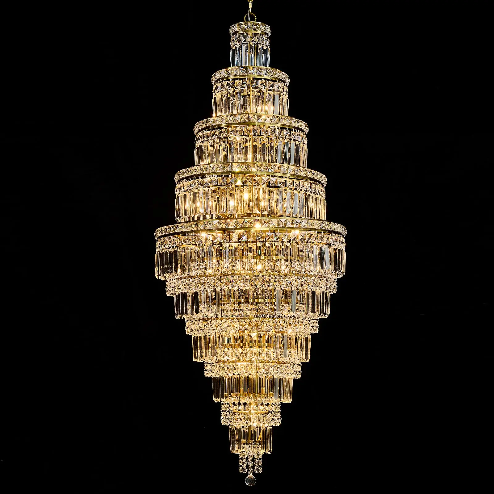 Modern LED Crystal Chandelier Light Large Long Chandelier for High Ceiling Luxury Gold Hanging Pendant Light for Staircase Foyer view 2