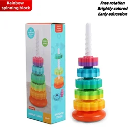 New Toddler Rotating Rainbow Tower Spinning Stacking Pyramid Tower Cup Montessori Educational Puzzle Sensory Baby Kid Toys Gift