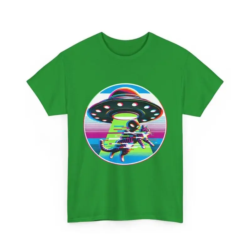 Alien Cat Abduction Glitch Art T Shirt
