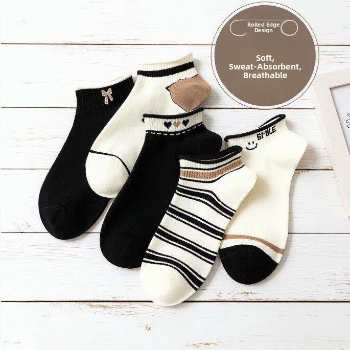 Women's Spring Summer Thin Short Sport Socks Anti-Odor Breathable Sweat Absorbent Cotton Casual Ankle Socks for All Seasons