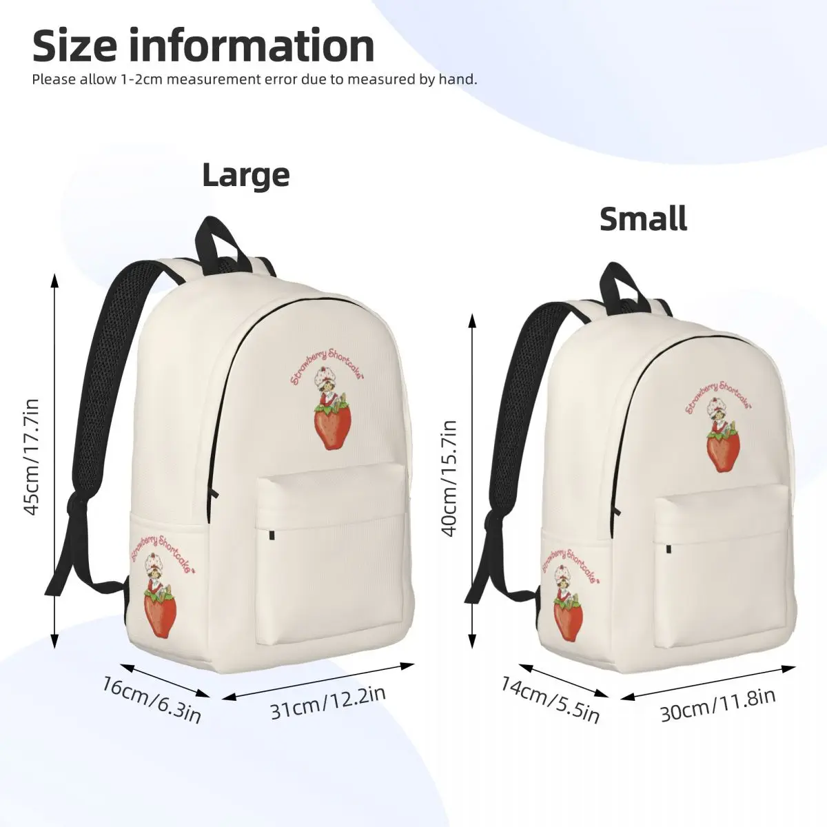 Mochila com bolso para adolescentes, bolsa de ombro portátil para homens e mulheres, bolo de morango, escola secundária, caminhadas, mochila