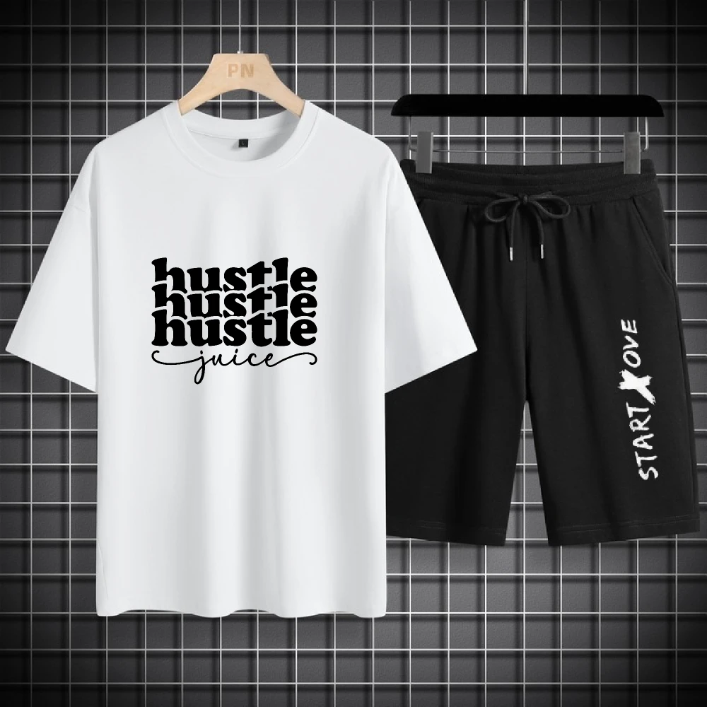 

2025 тонкий повседневный мужской комплект с буквенным принтом, спортивная одежда, легкие спортивные футболки + шорты, комплекты из двух предметов, удобные летние комплекты для мужчин