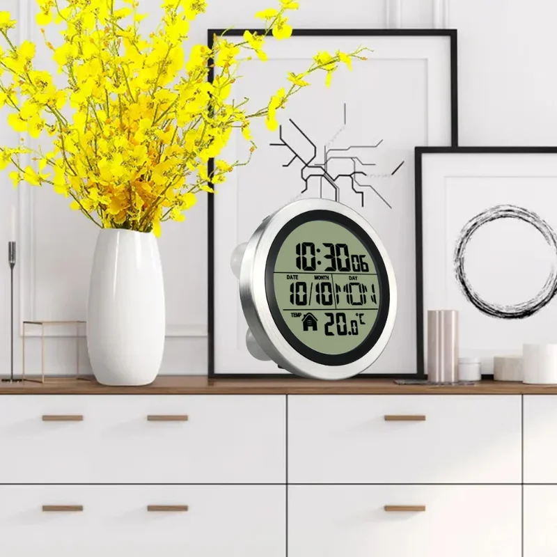 

Часы на присоске без перфорации, домашние часы, водонепроницаемые часы для ванной комнаты, туалета, кухни, ЖК-цифровой дисплей, детектор температуры