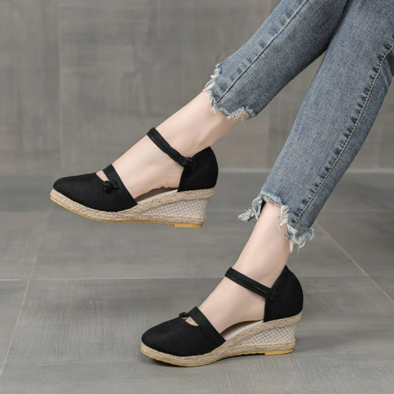 Elegant Woman Heeled Shoes Summer 2023 Espadrilles Wedges Sandals Women Casual Comfort Party Pumps Loafers Zapatos De Mujer