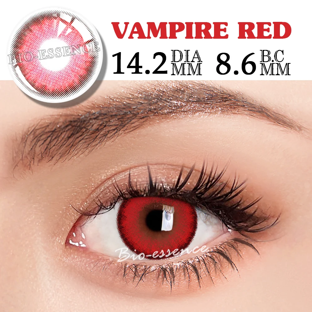 Bio-essence-lentes de contacto de colores para Cosplay, lentillas rojas para ojos de Anime, accesorios de Anime, 1 par