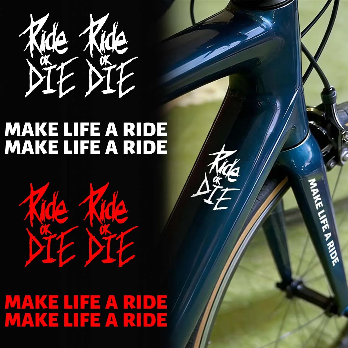 

Наклейки на раму велосипеда «Ride or Die» со светоотражающим текстом, виниловые наклейки на верхнюю трубу рамы и вилку, аксессуары для шоссейных, горных и гравийных велосипедов