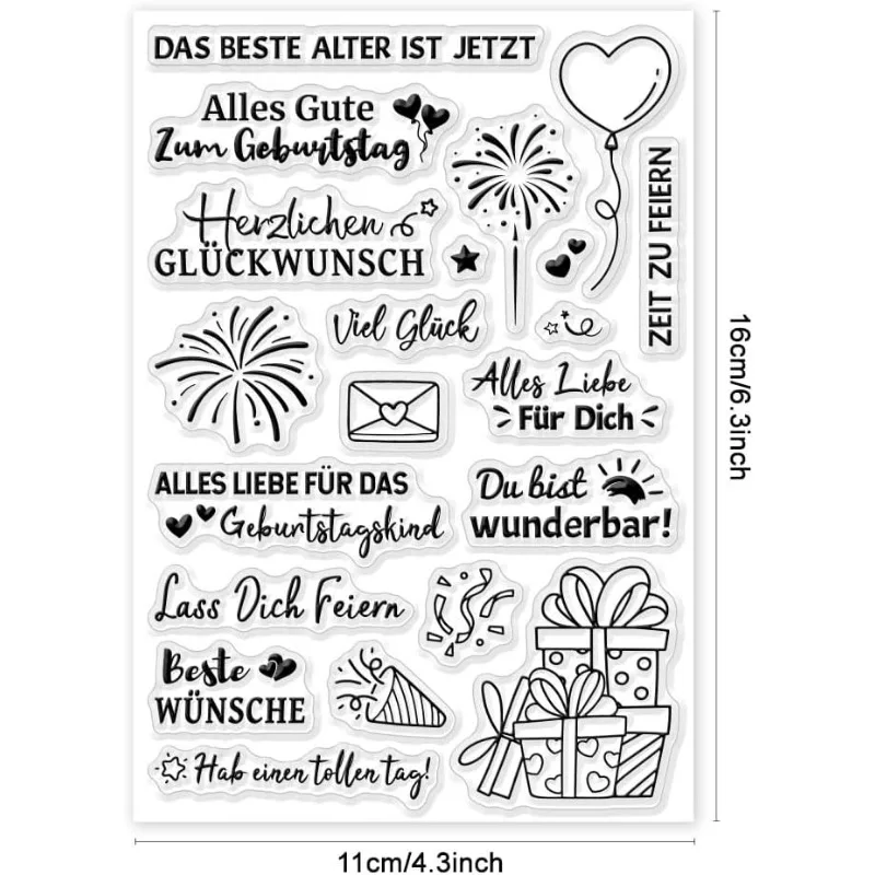 1Sheet Sayings German Clear Stamps Birthday Stamp for DIY Scrapbooking German Emotional Word Silicone Clear Stamp Transparent