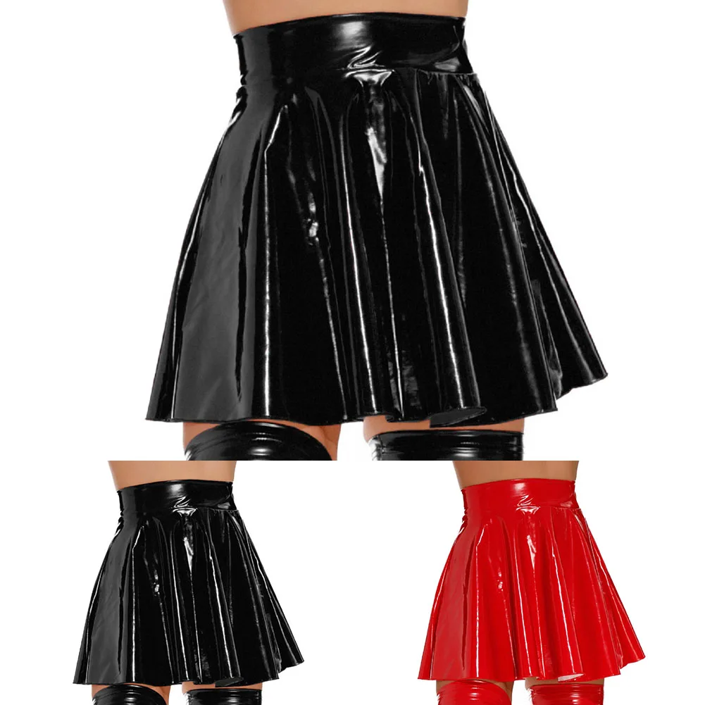

Clubwear Skirt Women\\\\\\'s Lingerie Skirt Bodycon Short Skirt Dance Party Clubwear High Waist PVC Leather Pleated Skirt Comfy