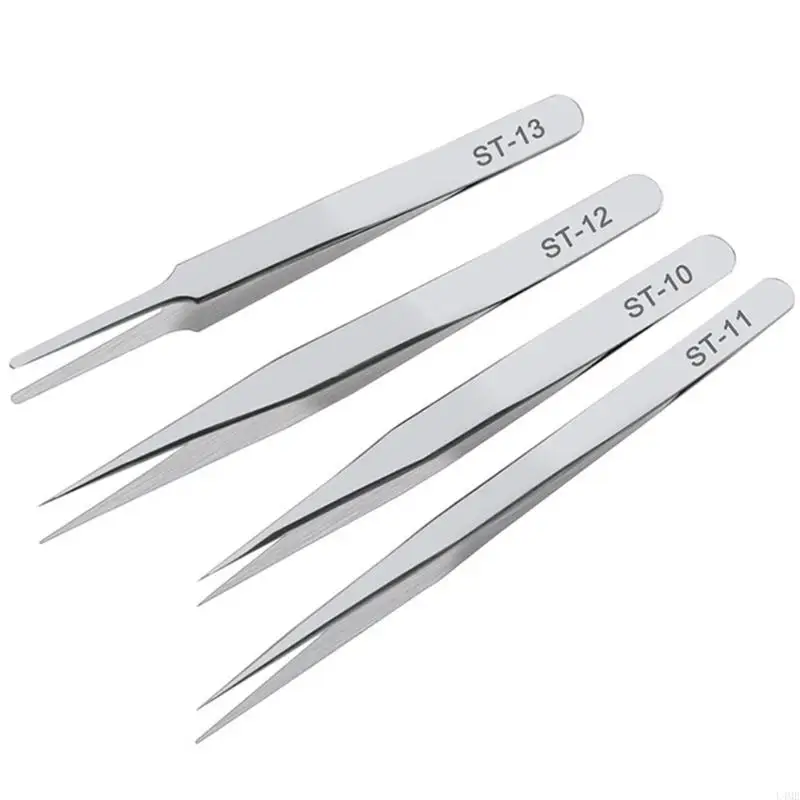 L4MB 1 세트 스테인리스 스틸 롱 포셉 직선 머리 팔꿈치 핀셋 ST-10, ST11, ST-12, ST-14, ST-15, ST-16, ST17