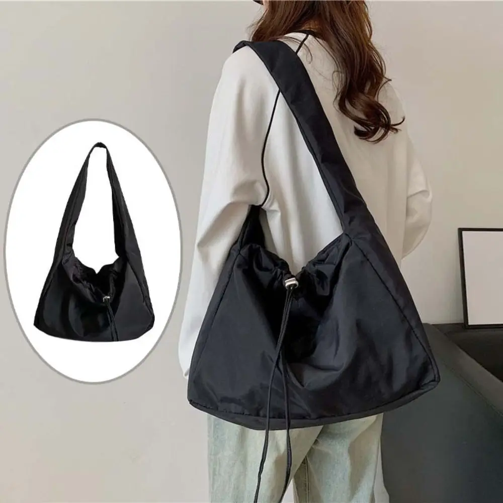 

Casual Solid Color Drawstring Crossbody Bag Lightweight Korean Style Oxford Tote Bag Harajuku Large Capacity Underarm Bag Sports