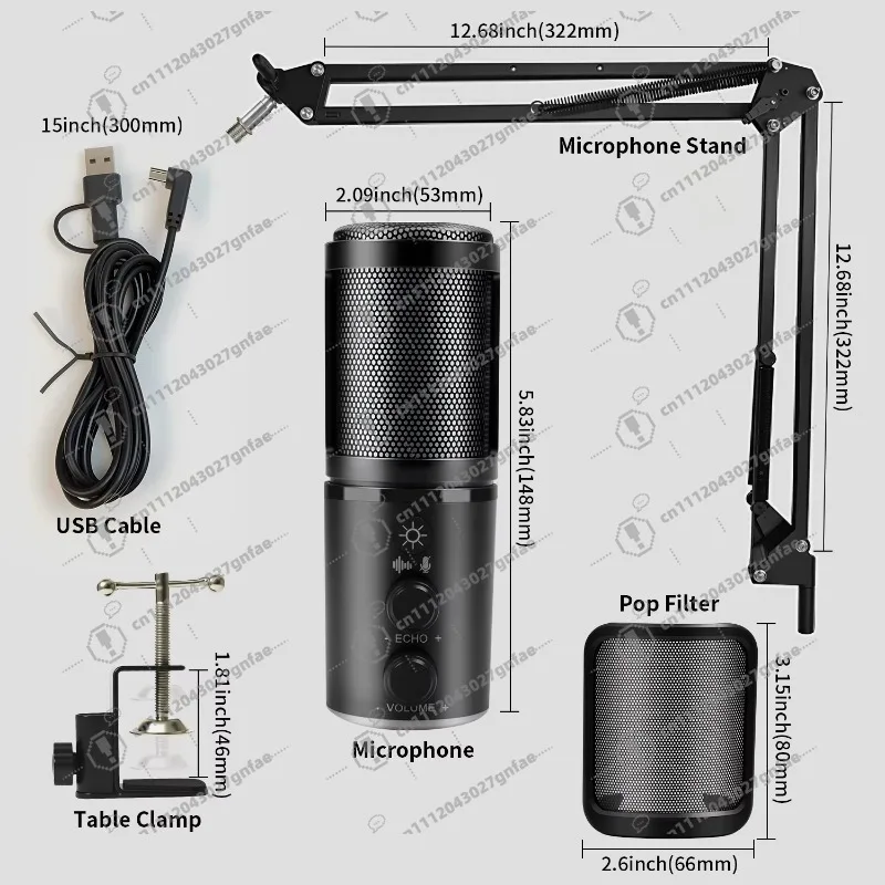 SU9 Stand Wired RGB Gaming Microphone USB Capacitive Real-Time Noise Cancellation for Podcasting/Laptop/Streaming