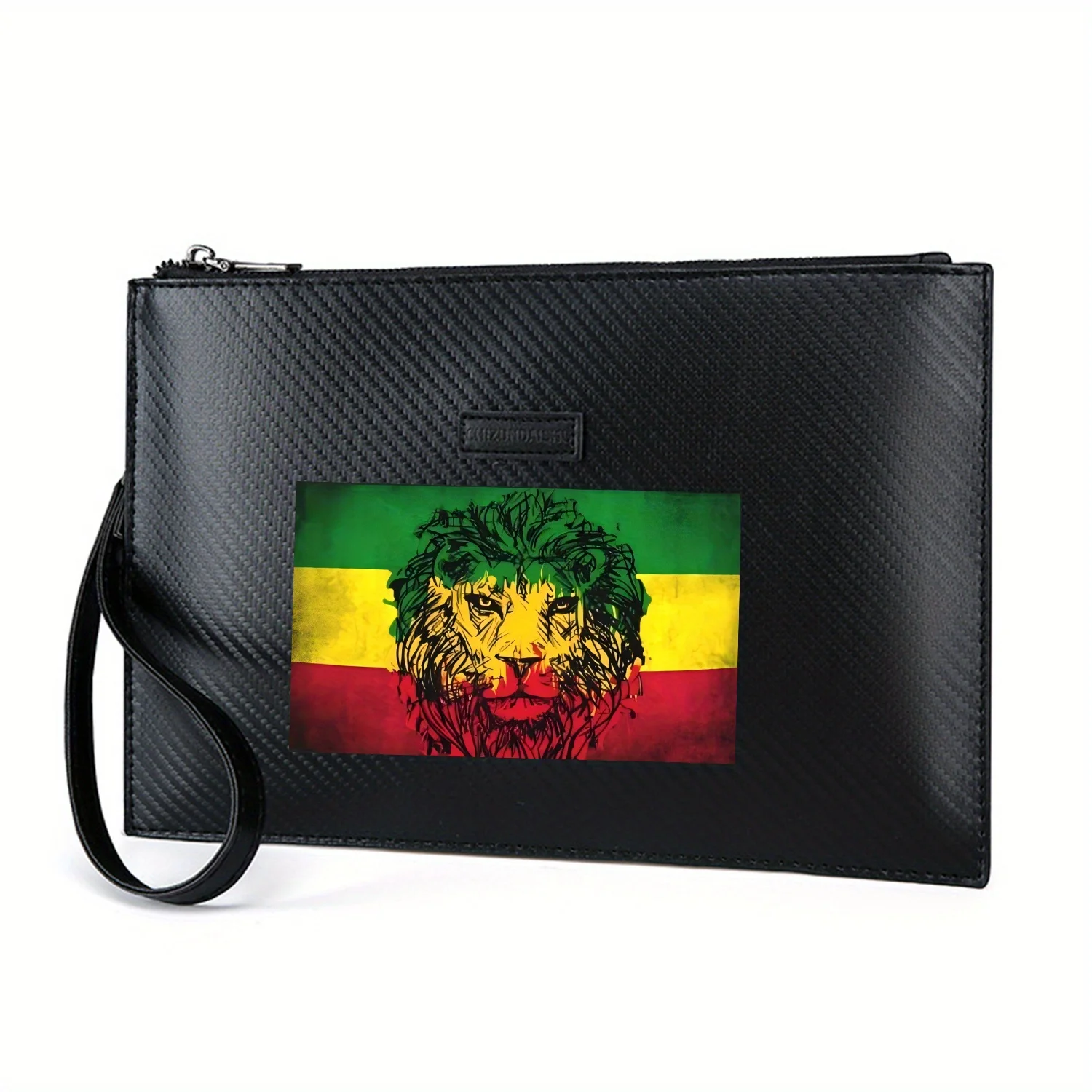 Lion face within flag symbol Elegant Printed PU Men's Handbag Fashionable and Practical for Everyday Carry