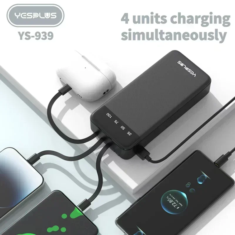 

NEW 20000mAh power bank large capacity fast charging external battery comes with 4-wire charger LED display portable power bank