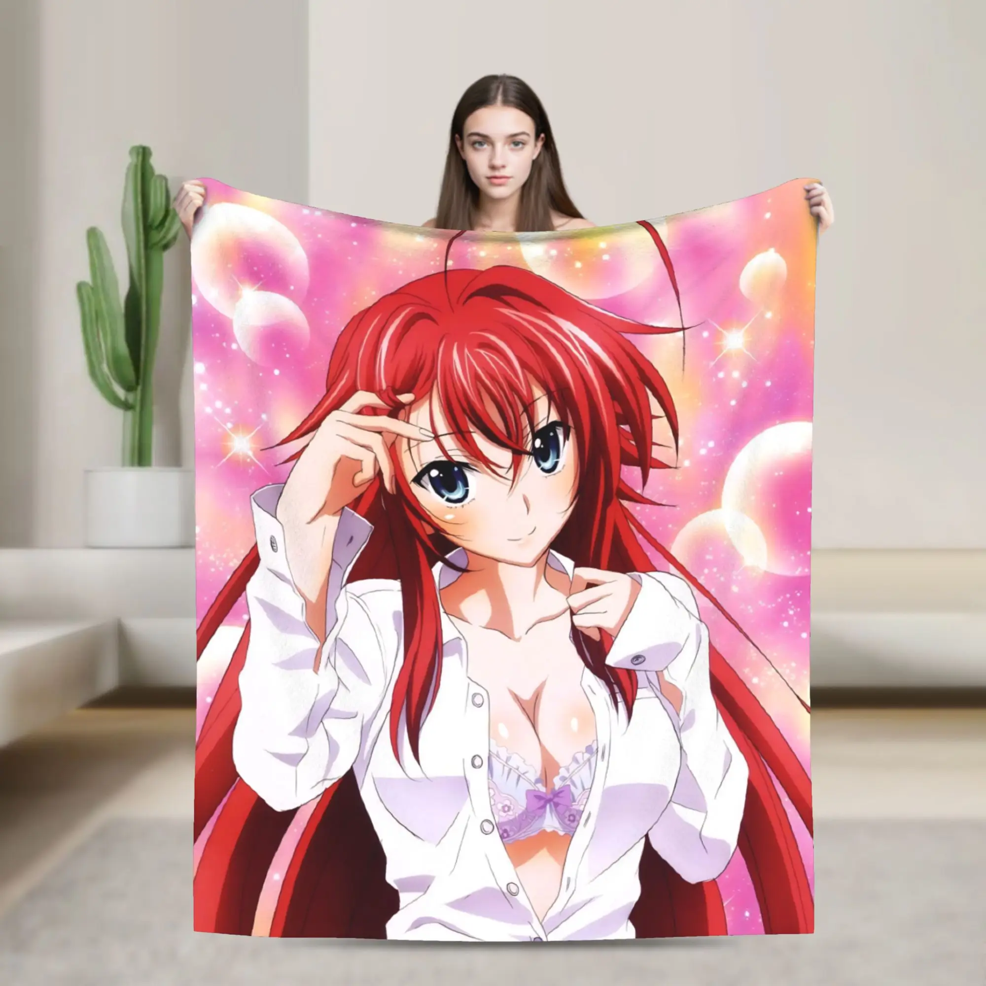 High School DxD Rias Gremory Anime Flannel Blanket Anime Soft Warm Throw Blanket for Bedroom Travel Bedspread Sofa Bed Cover
