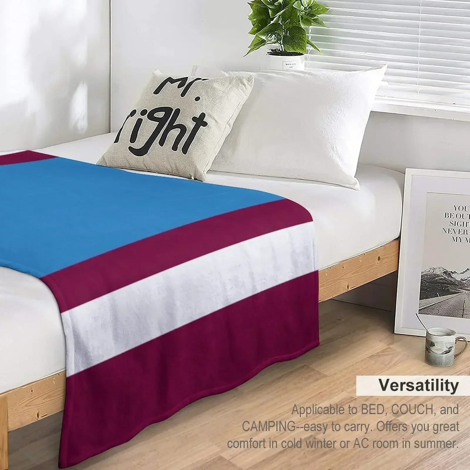 Burnley Varsity Retro Claret, Blue & White Hoops Throw Blanket view 5