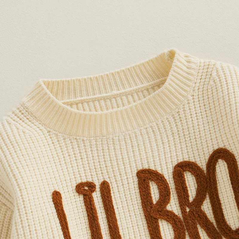 

COORALLY Bro Matching Outfits Baby Boy Knitted Sweater Long Sleeve Letter Embroidery Romper Bodysuits Newborn Clothes