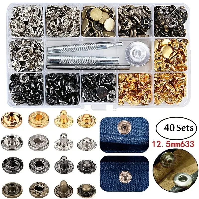 Kit de Broches a Presión de Metal de 12.5mm para Ropa, Manualidades, Bolsos, Zapatos, Cuellos, Cinturones, Jeans, Ajuste Perfecto, Botón de Ajuste, DIY, Sastrería