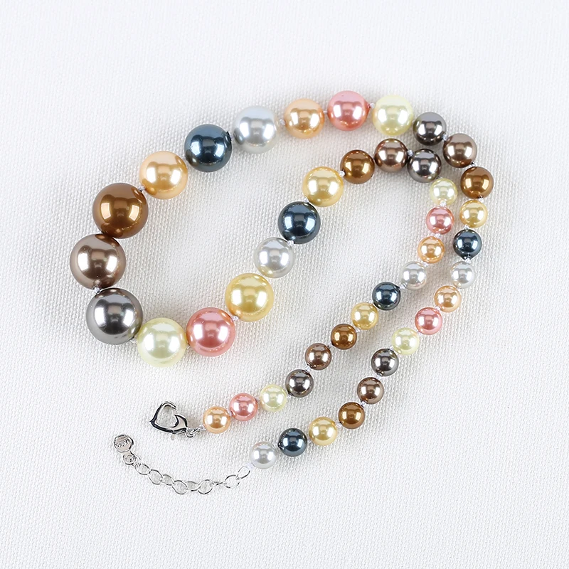 Fine Jewelry Round Shell Pearl Necklace Accessories Beads For DIY Jewelry Making Mixed Color 16mm 8mm 51-55inch 77g