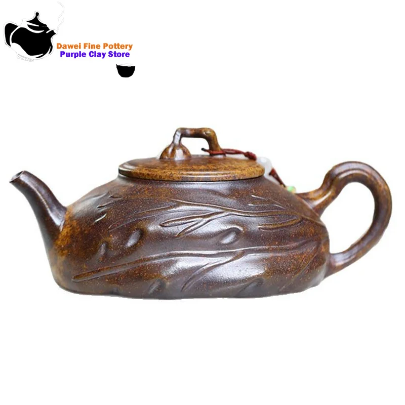 Yixing purple clay teapot, raw ore, dragon bone, gold sand, high-temperature wood burning, one leaf, autumn tea set, teapot