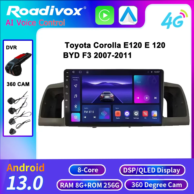 Мультимедийный плеер с GPS Navi Android 13 Автомобильный радиоприемник для Toyota Corolla E120 E 120 BYD F3 2007-2011 - Стерео экран 2din Видео