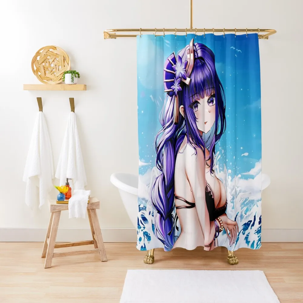 

Raiden Shogun Shower Curtain Waterproof Fabric Bathroom Bathroom Fabric Funny Shower Curtain