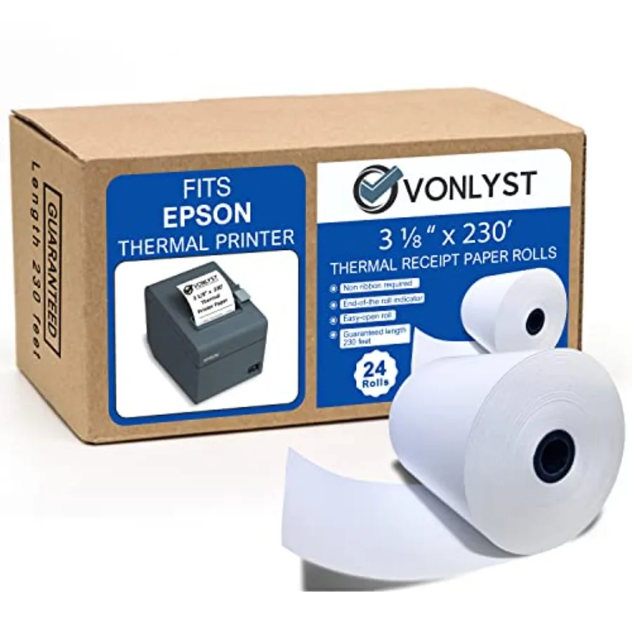 

3 1/8 x 230 Thermal POS Rolls for Epson Printers BPA Free Thermal Printing Compatible with TM-T88 TM-T70 TM-T80 TM-T85 TM-H6000