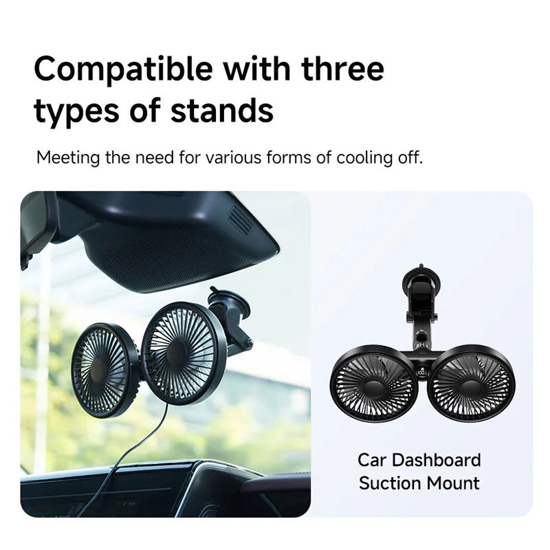 Lenovo Car-Mounted Suction Cup Dual-Head Fan 360° Adjustment USB or Battery-Powered Multi-Angle High-Power Mounted Fan 2026 New