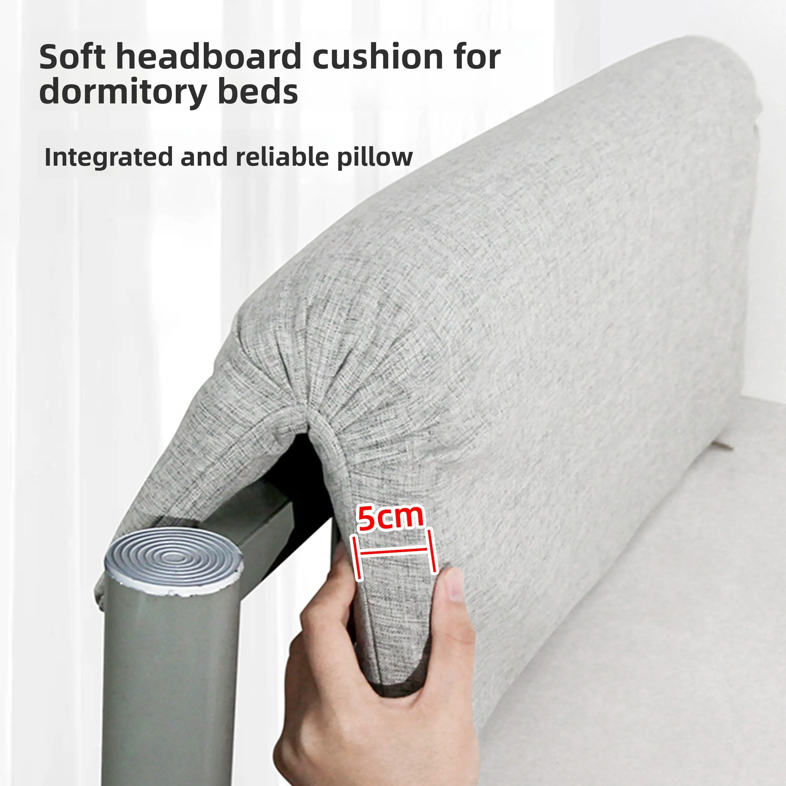 Grey Fabric Headboard Pillow Soft Cushion Integrated Reliable Adjustable Back Support with Hook Modern Minimalist Style Home ...