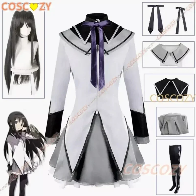 Disfraz de Cosplay de Homura Akemi de Puella Magi Madoka Magica, Uniforme de Lucha, Peluca y Calcetines para Mahou Shoujo CCHIOS, Anime Mágico de CHIOS